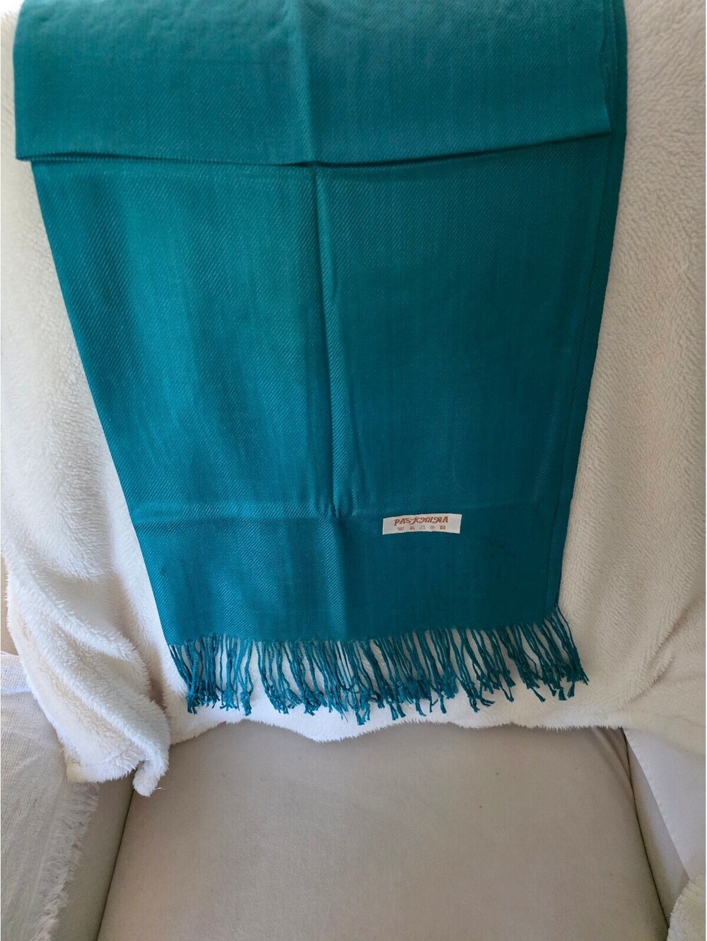 Teal Pashmina Shawl Scarf with Fringe Edges